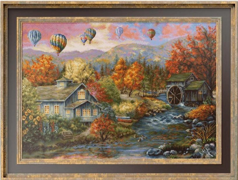 luca S Petit Point Rinkinys "AUTUMN CREEK MILL" SG616