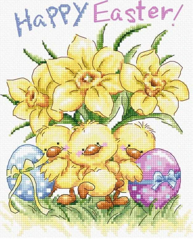 LetiStitch luca S (D) Trys viščiukai su narcizais ir kiaušiniu 15x18,5cm SLETIL8059