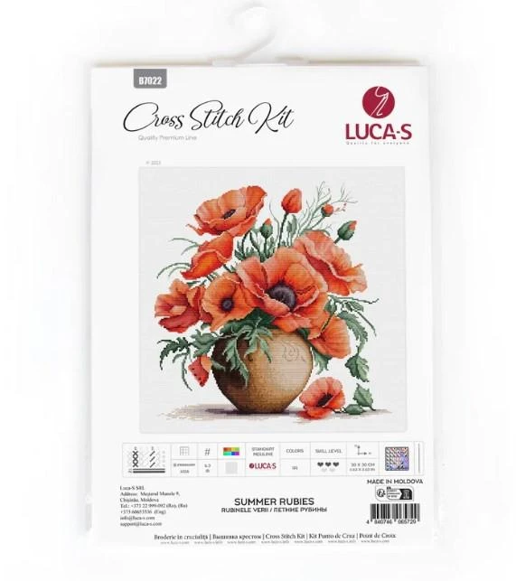 luca S Siūlų kryželiu siuvinėjimo rinkinys "Vasaros rubinai" 30x30cm SB7022
