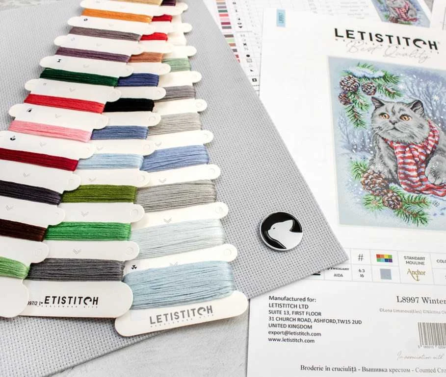 LetiStitch luca S Kryželių siuvinėjimo rinkinys "Žiemos katė" 19x28cm SLETIL8997