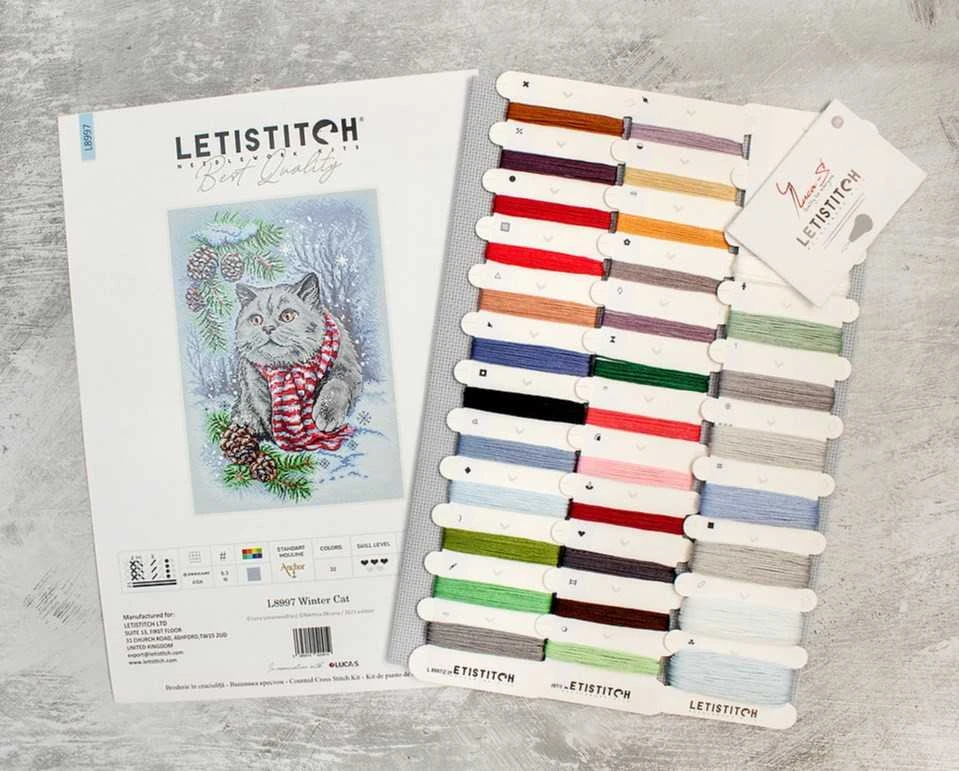 LetiStitch luca S Kryželių siuvinėjimo rinkinys "Žiemos katė" 19x28cm SLETIL8997