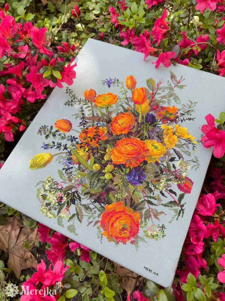Merejka Kryželiu siuvinėjimo rinkinys „Saulės nutvieksti žiedlapiai“ 39x31 cm SK270