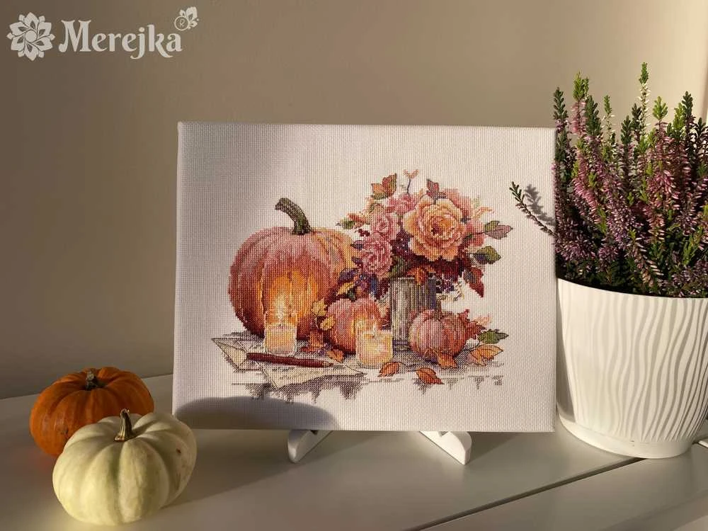 Merejka Sėkmės kryžiaus dygsnio rinkinys "Stalviršis su moliūgais" 19x24 SK241B