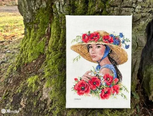 Merejka Kryželių siuvinėjimo rinkinys "Gėlėta kepurėlė" 21x25 SK250