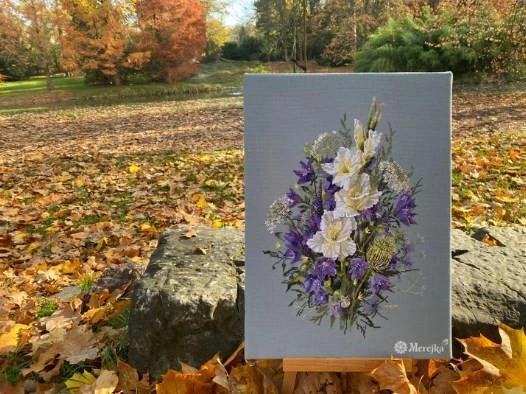 Merejka Kryželiu siuvinėtas paveikslas "Baltoji kardalija" 39x27 SK223