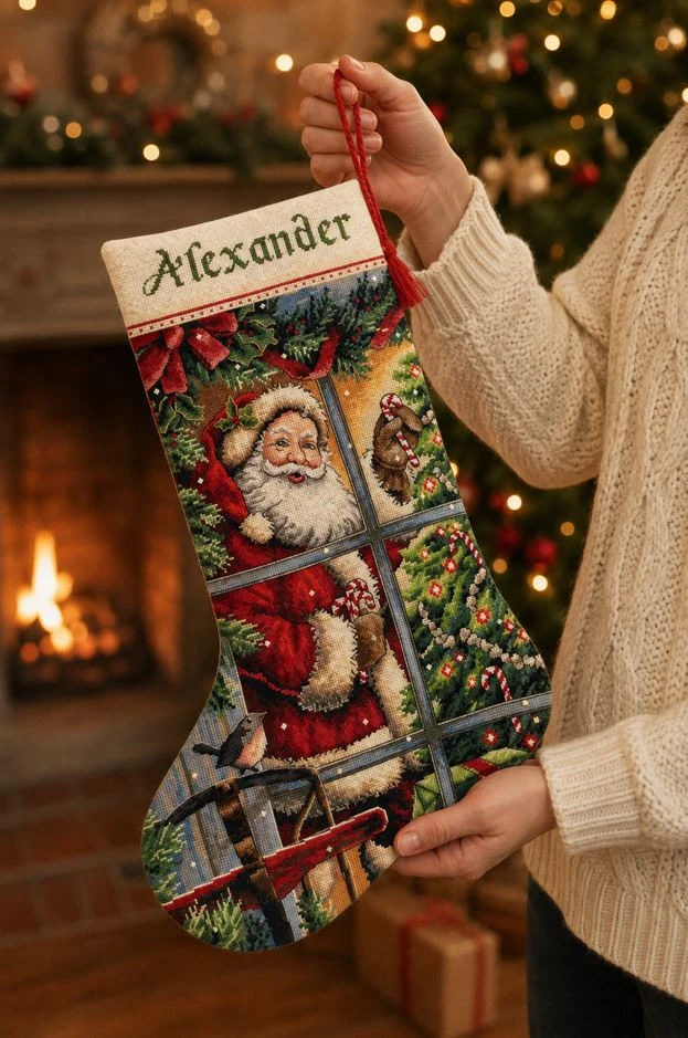 Dimensions Simplicity Creative Corp Kryželiu siuvinėjimo rinkinys Candy Cane Santa Stocking D08778
