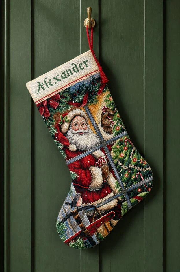 Dimensions Simplicity Creative Corp Kryželiu siuvinėjimo rinkinys Candy Cane Santa Stocking D08778