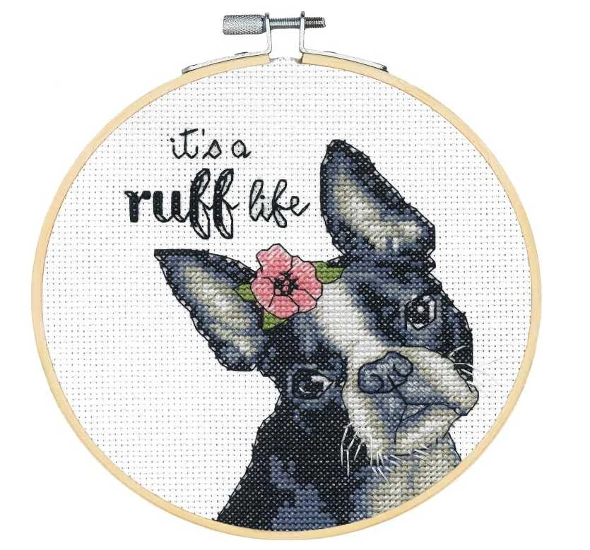 Dimensions Simplicity Creative Corp Skaičiuojamo kryžminio dygsnio rinkinys su bambuko lankeliu Ruff Life D72-76108