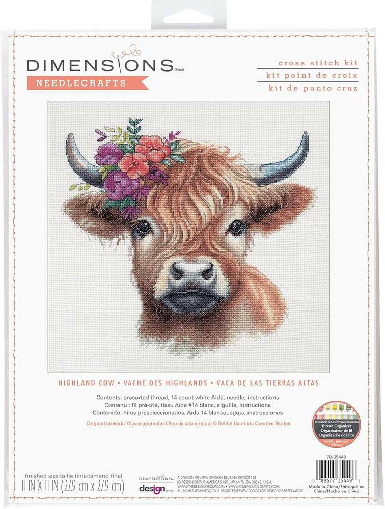Dimensions Simplicity Creative Corp Siuvinėjimo kryželiu rinkinys "Highland Cow" D70-35449