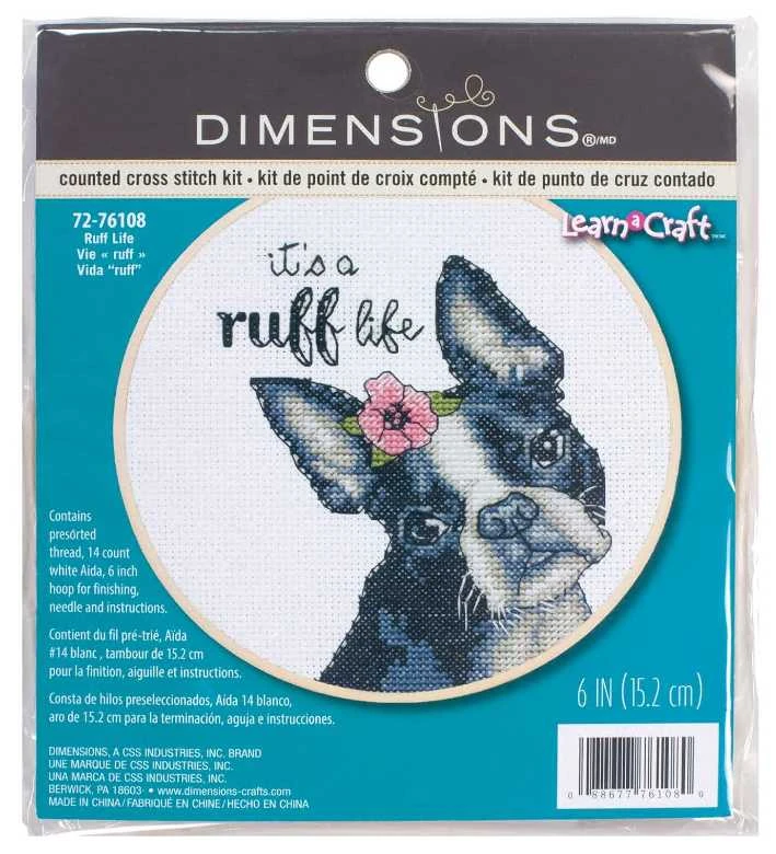 Dimensions Simplicity Creative Corp Skaičiuojamo kryžminio dygsnio rinkinys su bambuko lankeliu Ruff Life D72-76108