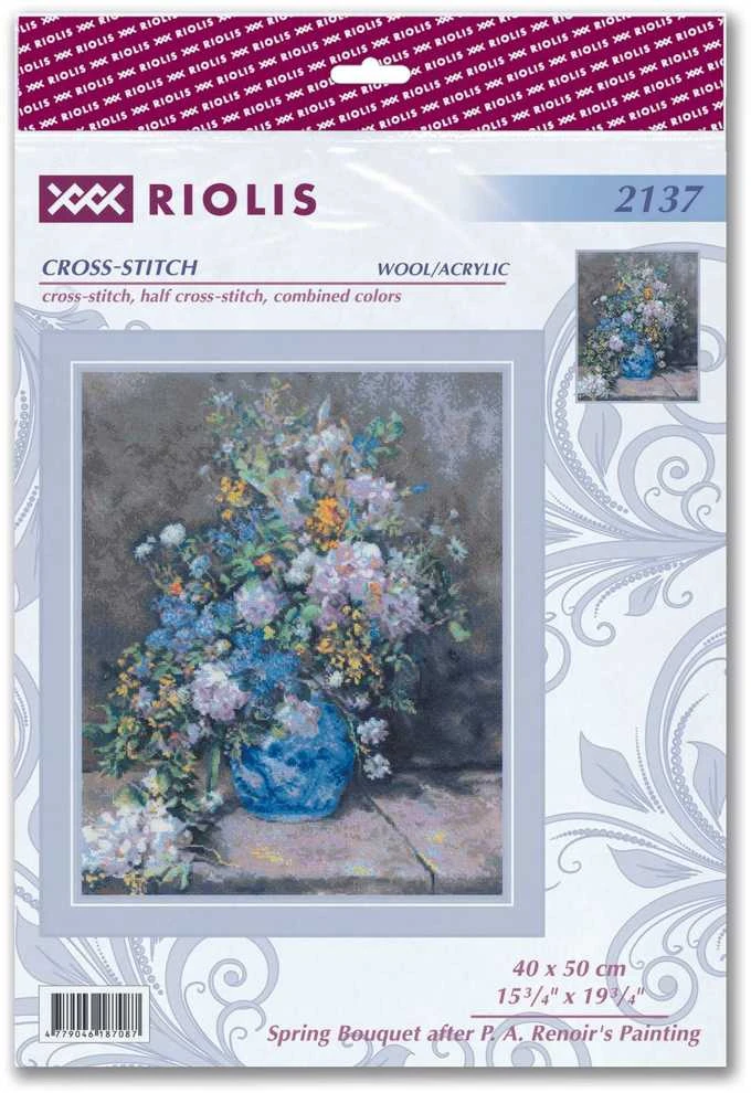 Riolis Kryželiu siuvinėjimo rinkinys "Pavasario puokštė pagal P. A. Renoir paveikslą" 40x50 SR2137