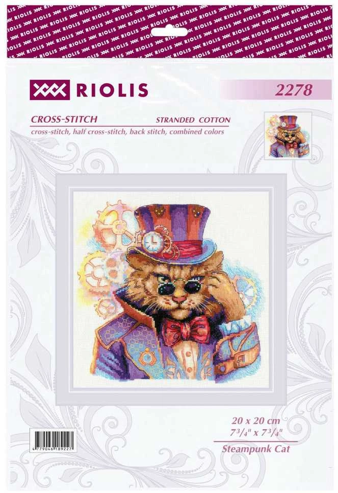 Riolis Kryželio dygsnio rinkinys "Steampunk katė" 20x20 cm SR2278