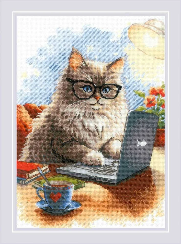 Riolis Kryželiu siuvinėjimo rinkinys „Meowmoirų rašytojas“ 21x30 cm SR2263