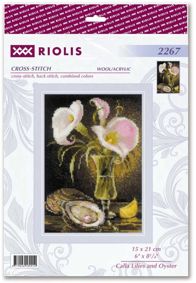Riolis Kryželiu siuvinėjimo rinkinys „Calla Lilies and Oyster“ 15x21 cm SR2267