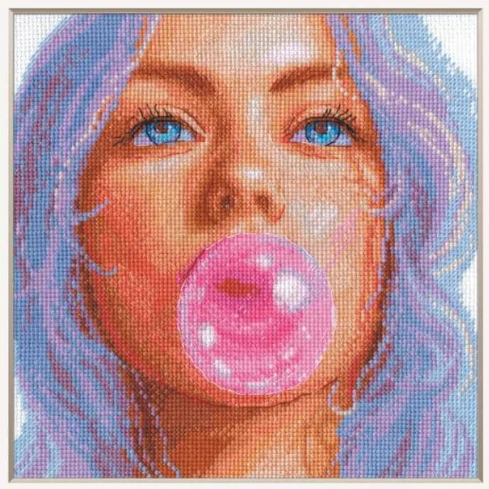 Riolis Kryželiu siuvinėjimo rinkinys "Burbulinės gumos svajonės" 20x20 cm SRA1032