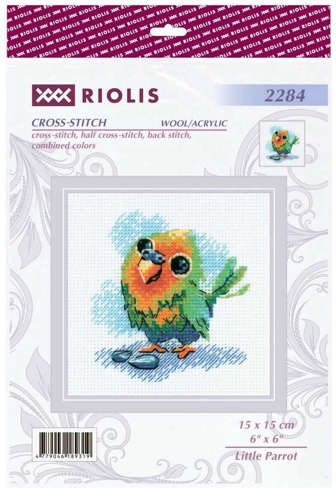 Riolis Kryželiu siuvinėjimo rinkinys „Maža papūga“ 15x15 cm SR2284