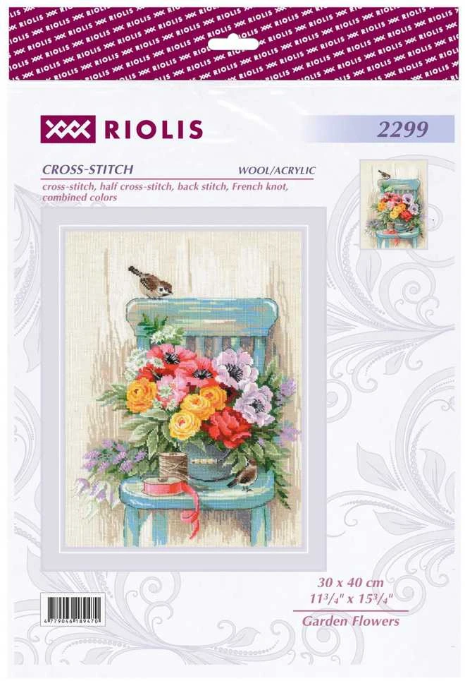 Riolis Kryželių siuvinėjimo rinkinys "Sodo gėlės" 30x40 SR2299