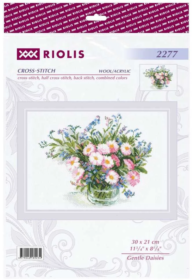 Riolis Kryželiu siuvinėjimo rinkinys "Švelnios ramunės" 30x21 cm SR2277