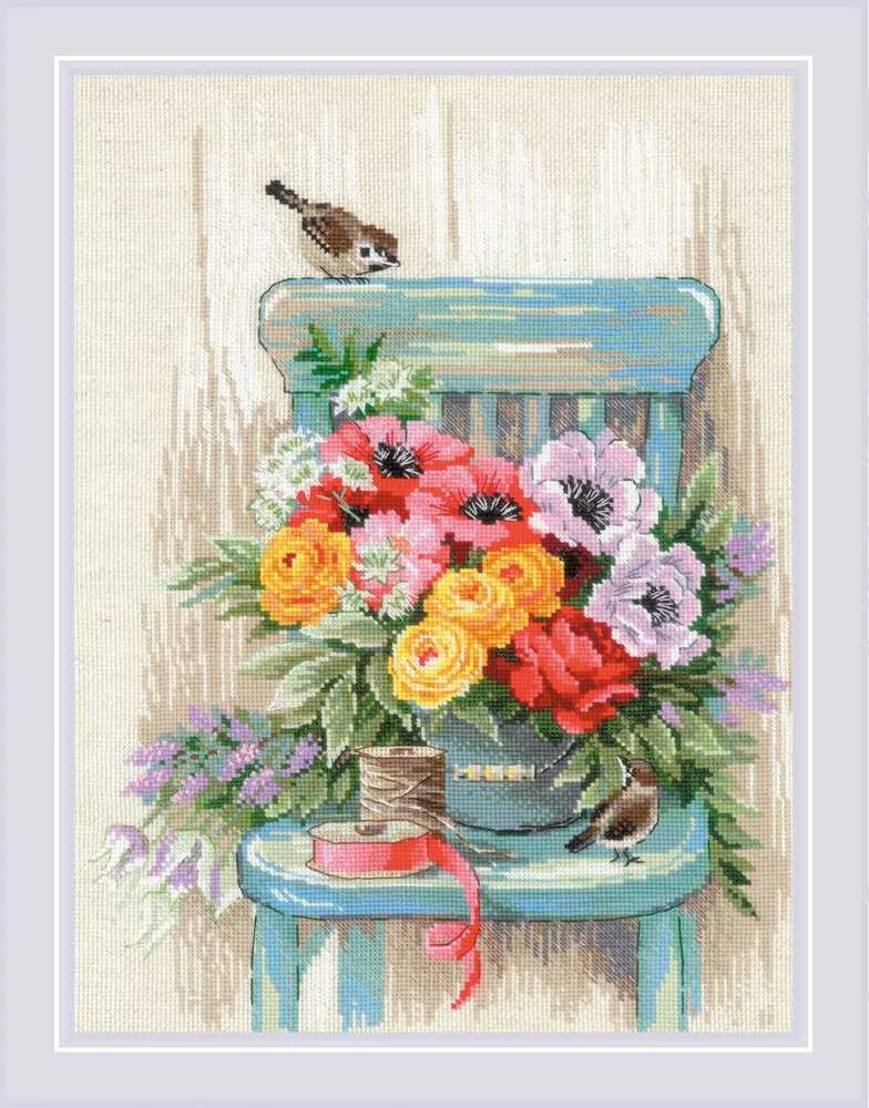 Riolis Kryželių siuvinėjimo rinkinys "Sodo gėlės" 30x40 SR2299
