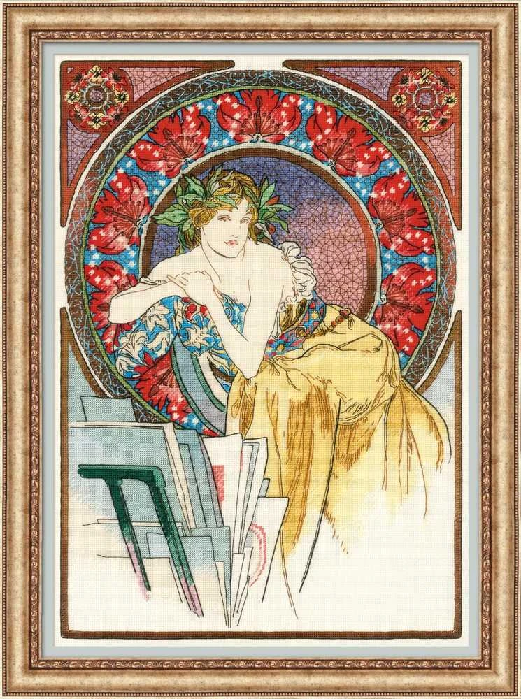 Girl with Easel after A. Mucha’s Artwork siuvinėjimo rinkinys iš RIOLIS Nr.: 100/058