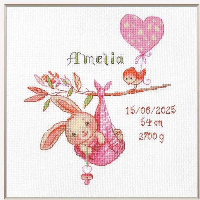 Riolis Siuvinėjimo kryželiu rinkinys "Mergaitės gimimo metrika" 20x20 cm SRA1029