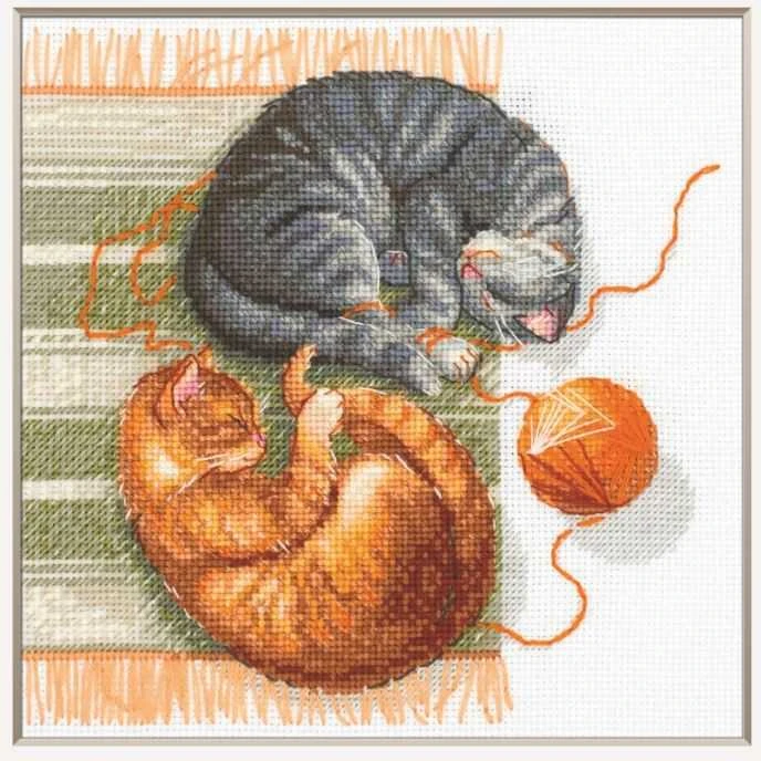 Riolis Siuvinėjimo kryželiu rinkinys "Katės ir siūlai" 20x20 cm SRA1035