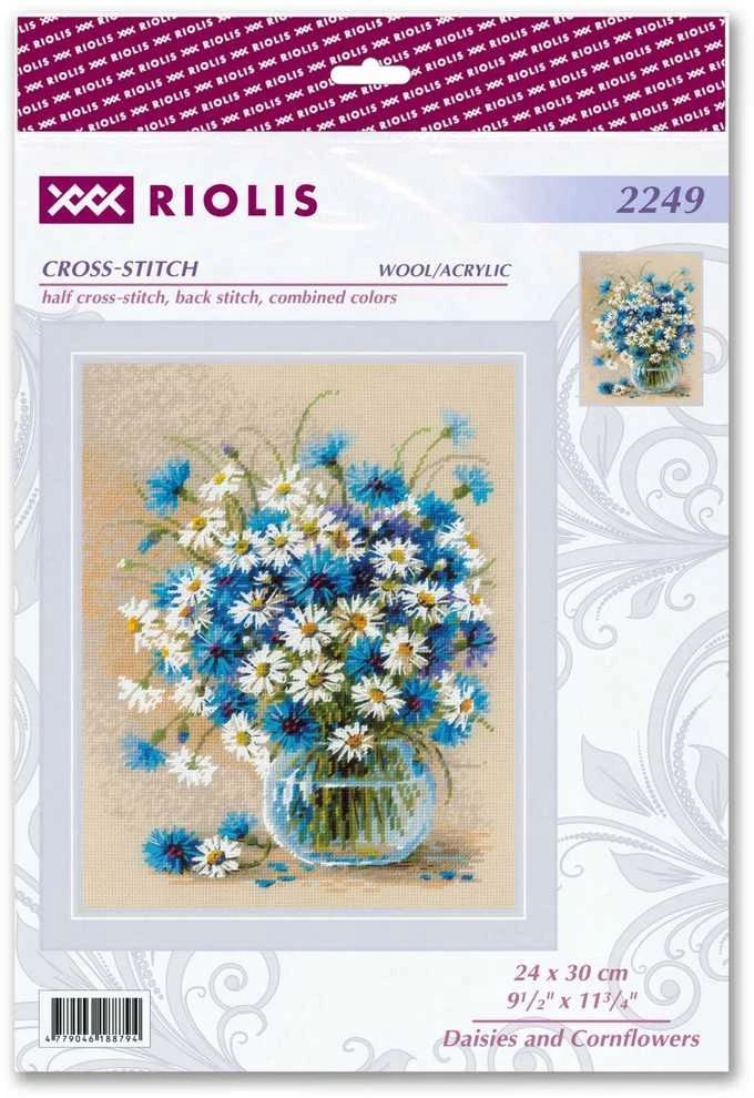 Riolis Kryželiu siuvinėjimo rinkinys „Ramunės ir rugiagėlės“ 24x30 cm SR2249