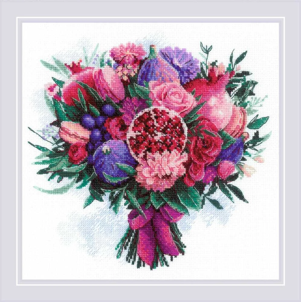 Riolis Kryželiu siuvinėjimo rinkinys „Vaisinė puokštė“ 25x25 cm SR2230