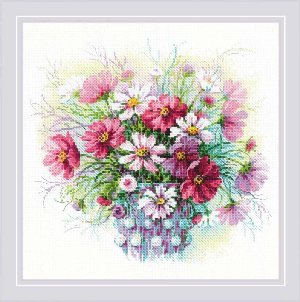 Riolis Kryželiu siuvinėjimo rinkinys „Watercolor Cosmos“ 30x30 cm SR2228