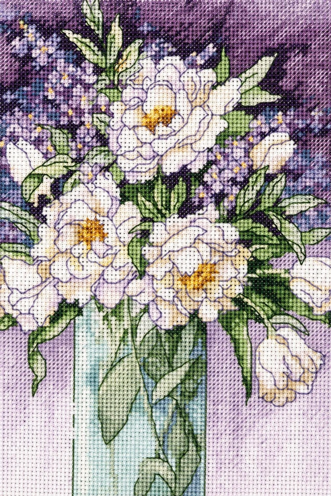 Dimensions Siuvinėjimo kryželiu rinkinys „Baltieji bijūnai“ 13 x 18 cm