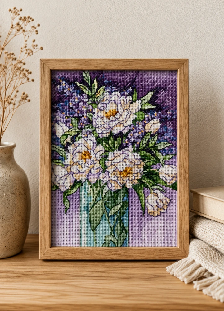 Dimensions Siuvinėjimo kryželiu rinkinys „Baltieji bijūnai“ 13 x 18 cm