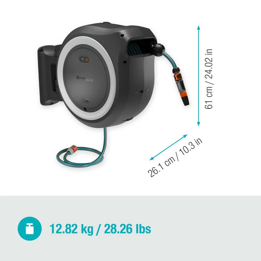Gardena Akumuliatorinė prie sienos tvirtinama žarnos ritė PowerRoll XL, rinkinys, 35 m žarnos, baltos spalvos
