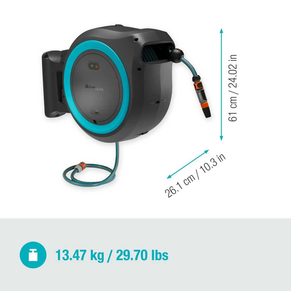 Gardena Akumuliatorinė prie sienos tvirtinama žarnos ritė PowerRoll XXL, rinkinys, 40 m žarnos, mėlyna/pilka