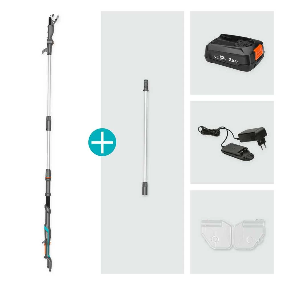 Gardena Akumuliatorinės teleskopinės genėjimo žirklės HighCut 360/18V P4A, paruoštas naudojimui rinkinys