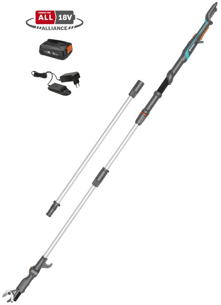 Gardena Akumuliatorinės teleskopinės genėjimo žirklės HighCut 360/18V P4A, paruoštas naudojimui rinkinys