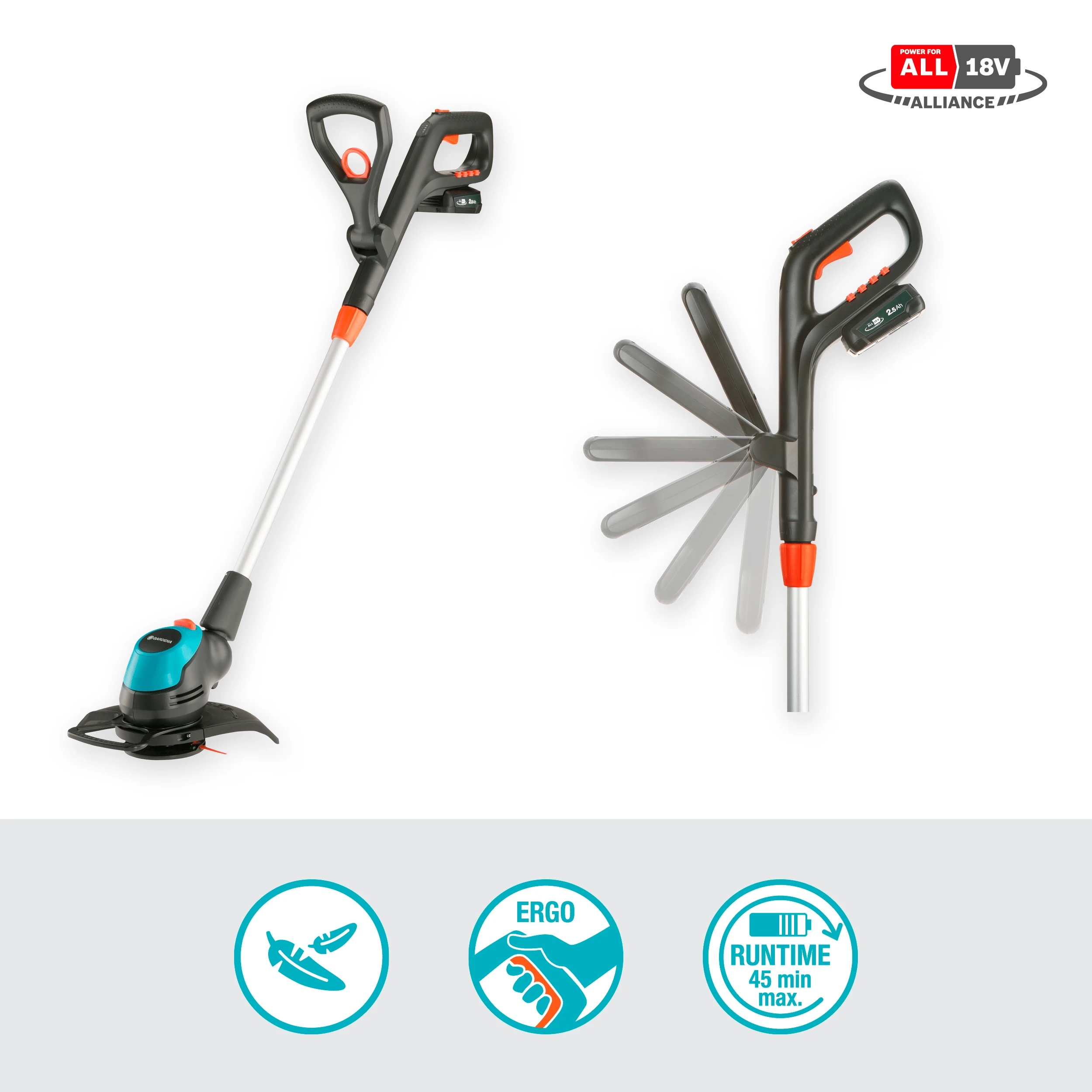 Gardena akumuliatorinė žoliapjovė EasyCut 23/18V P4A 18V pilnas komplektas