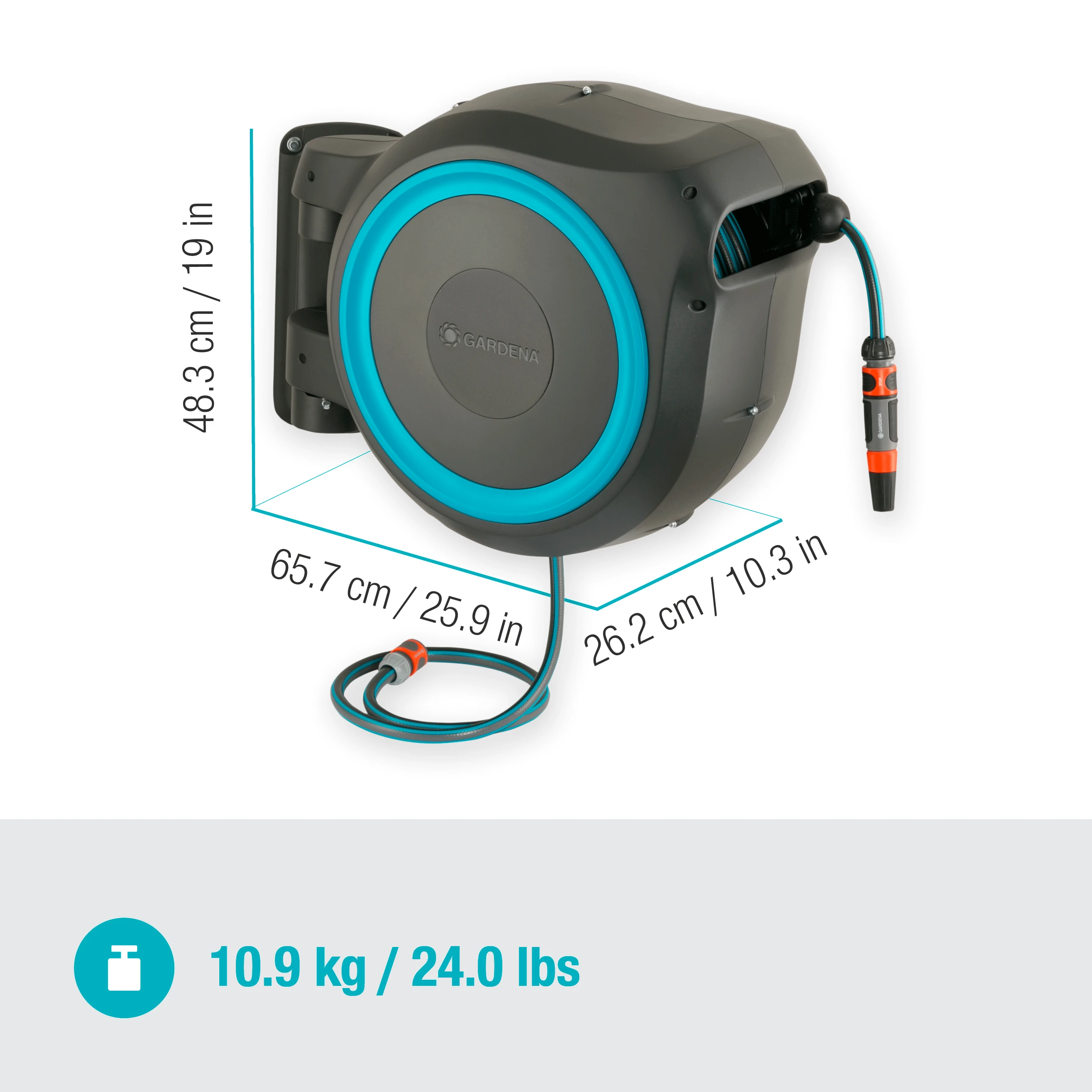 Gardena sieninė automatinė ritė žarnai "RollUp M/L" 25m, 13mm
