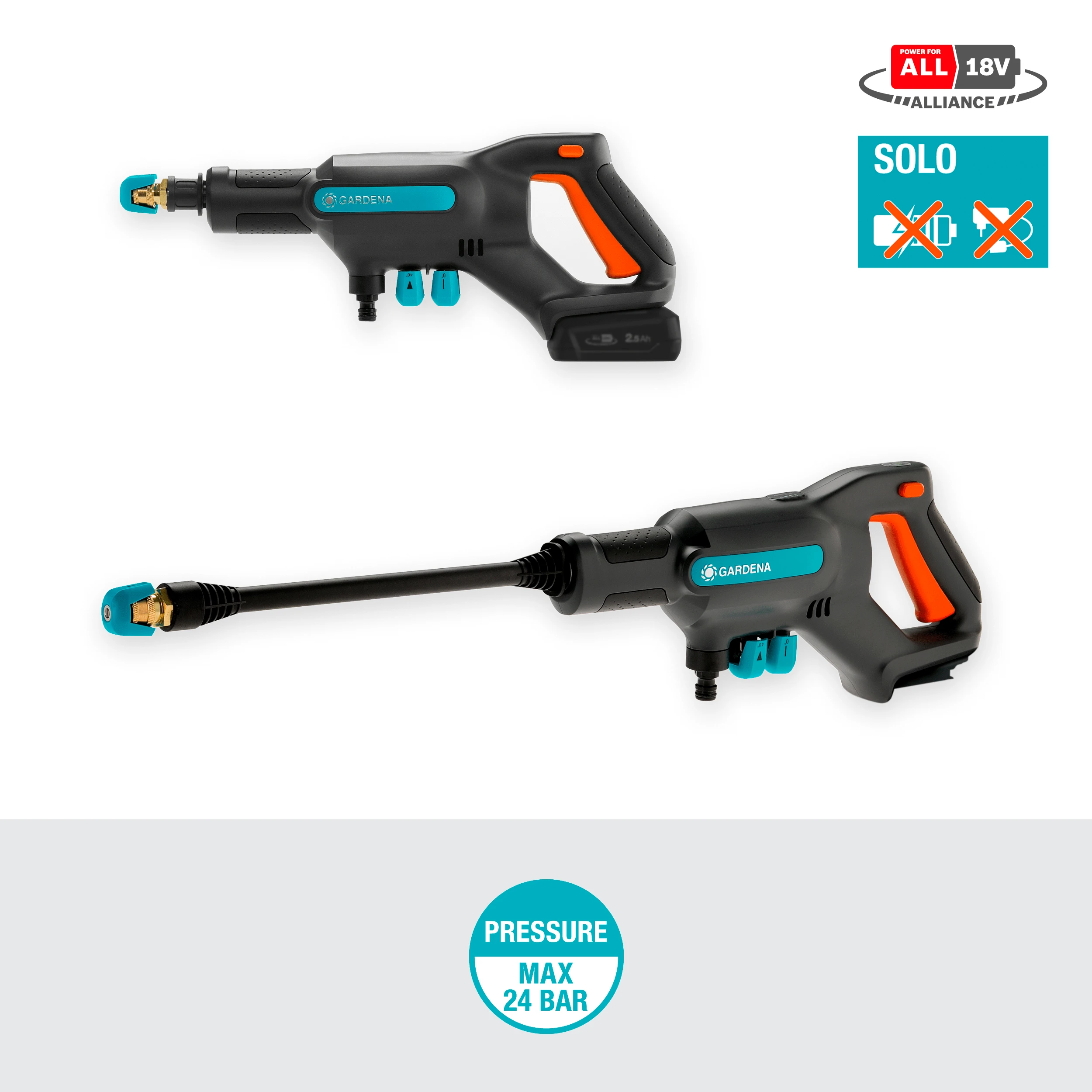 Gardena Vidutinio slėgio akumuliatorinė plovykla „AquaClean 24 / 18V P4A“ solo, 14800-55