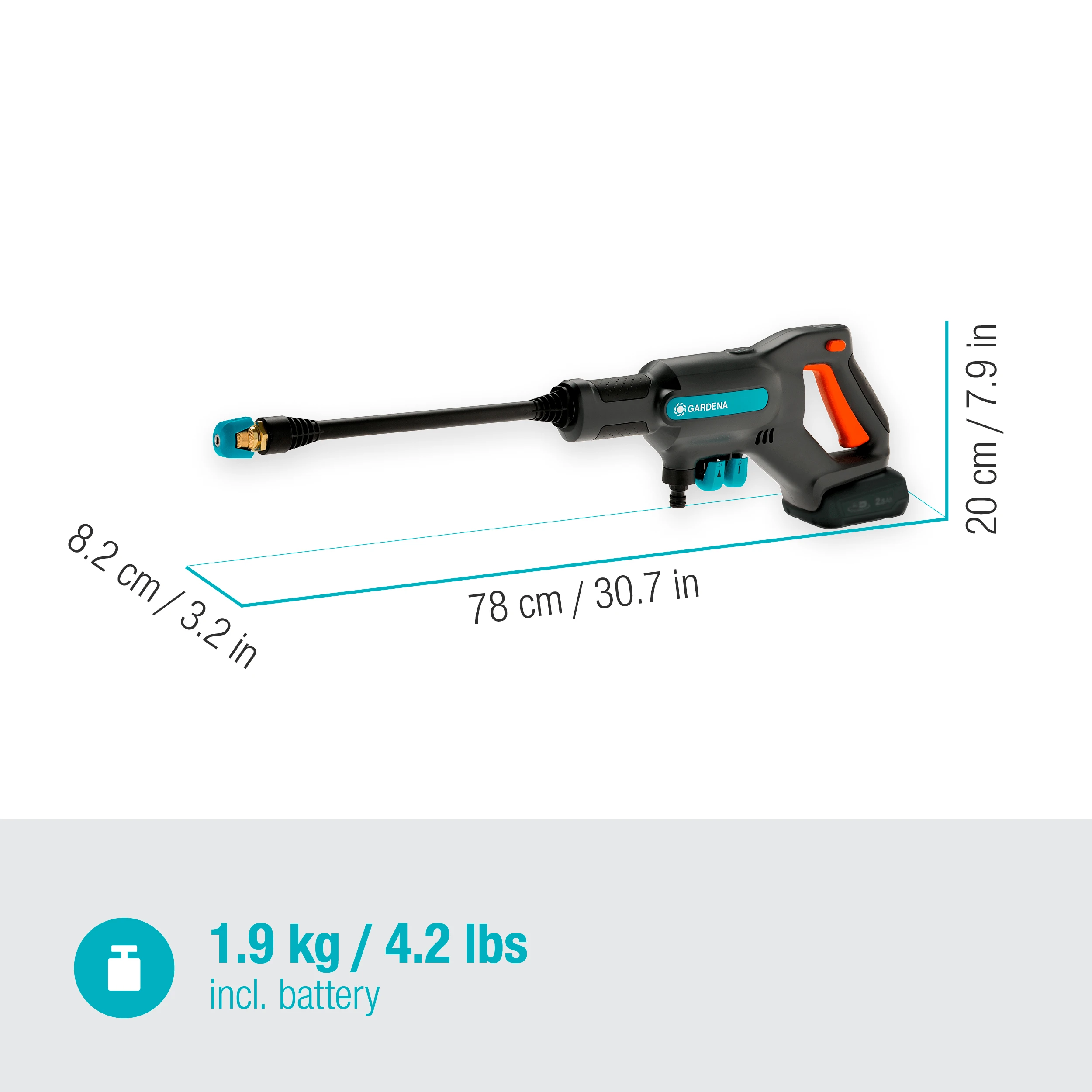 Vidutinio slėgio akumuliatorinės plovyklos Gardena AquaClean 24 / 18V P4A Premium rinkinys