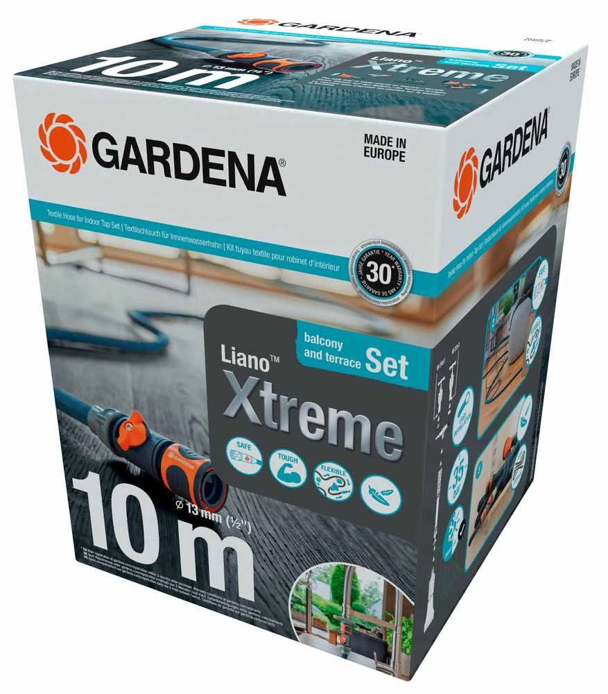 Gardena Tekstilinės žarnos Liano™ 10 m su čiaupų jungtimi vidaus čiaupams rinkinys