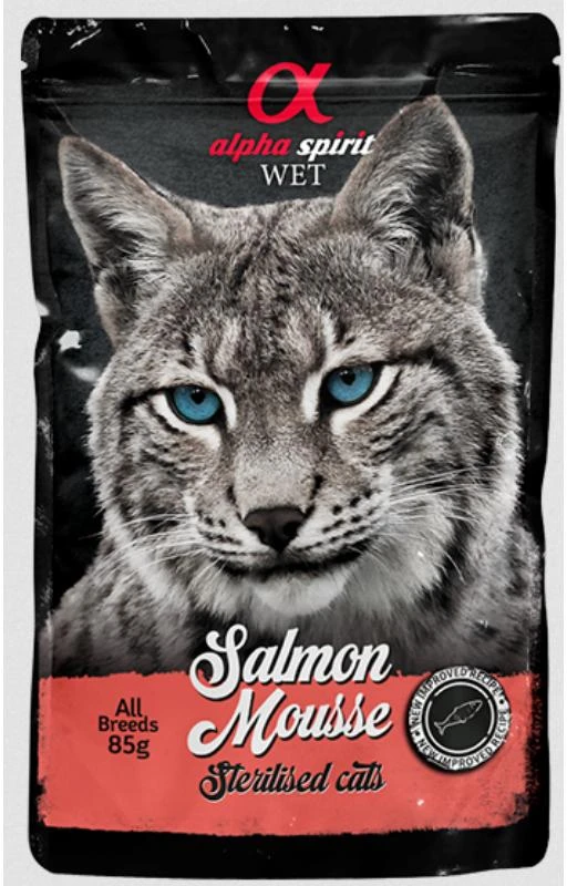 ALPHA SPIRIT WET putėsiai sterilizuotoms katėms su lašiša 85g 6vnt