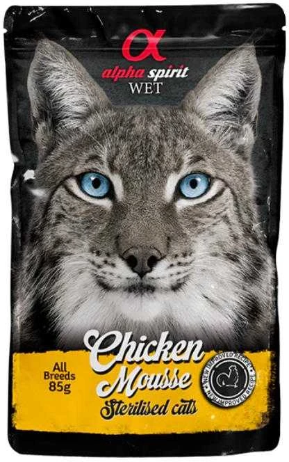 ALPHA SPIRIT WET putėsiai sterilizuotoms katėms su vištiena 85g 6vnt