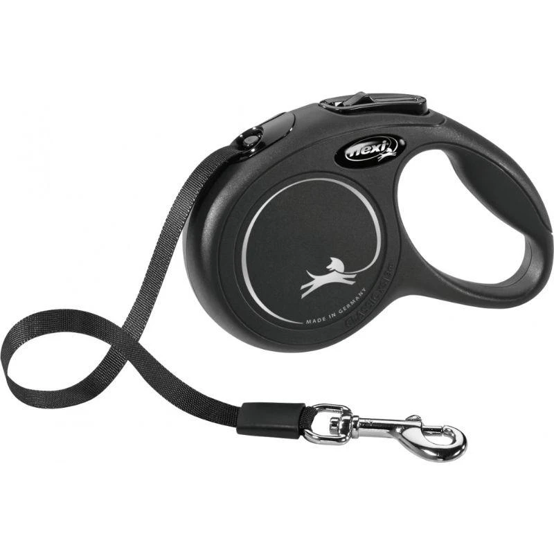 Flexi New Classic XS pavadėlis šunims iki 12kg juostinis 3m juodos spalvos