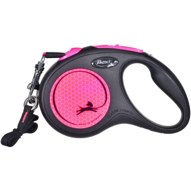 Flexi New Neon M pavadėlis šunims iki 25kg juostinis 5m rožinės spalvos