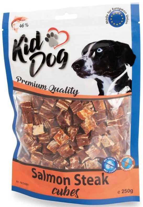 KIDDOG Cubes kubeliai lašiša su jaučio oda 250g