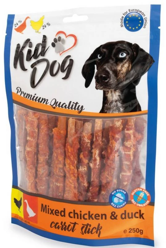 KIDDOG morkos lazdelė su vištiena ir antiena 250g (40)