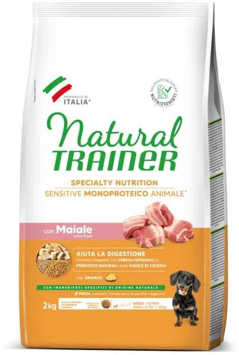 Natural Trainer ADULT DOG SENSITIVE be gliuteno MINI PORK (kiauliena) 2kg