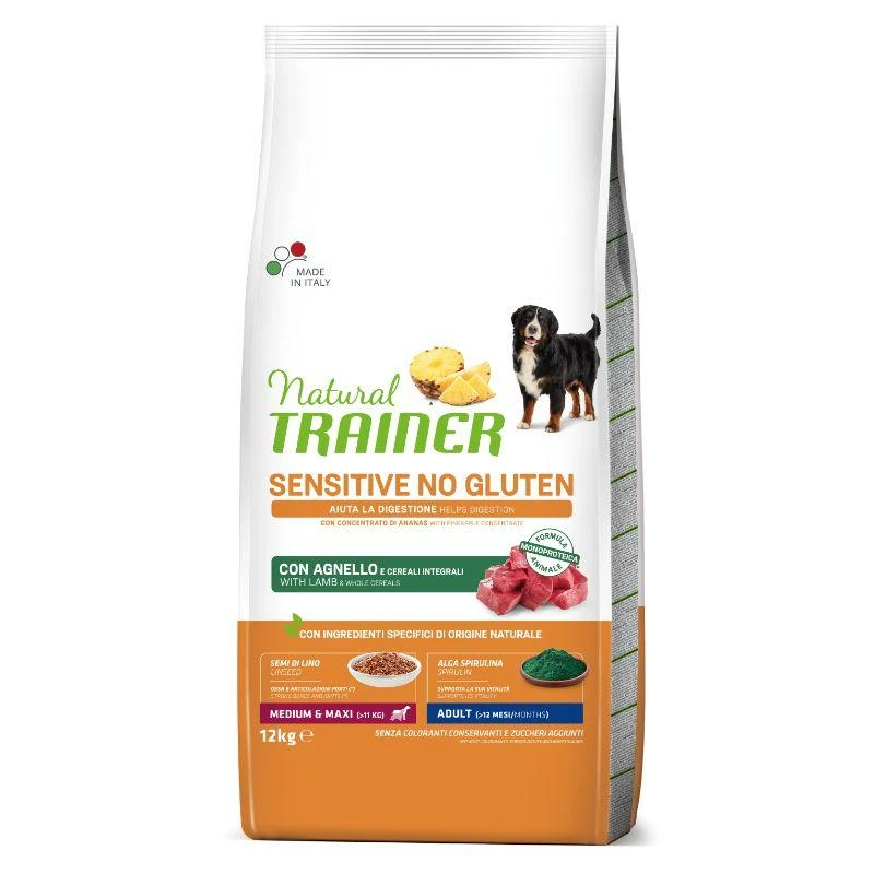 Natural Trainer ADULT DOG SENSITIVE be gliuteno Medium/Maxi su ėriena 12kg