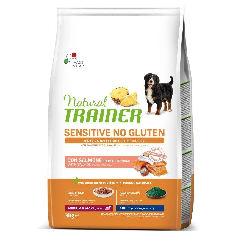 Natural Trainer ADULT DOG SENSITIVE be gliuteno Medium/Maxi su lašiša 3kg