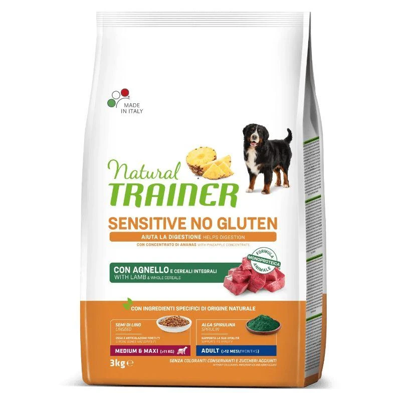 Natural Trainer ADULT DOG SENSITIVE be gliuteno Medium/Maxi su ėriena 3kg